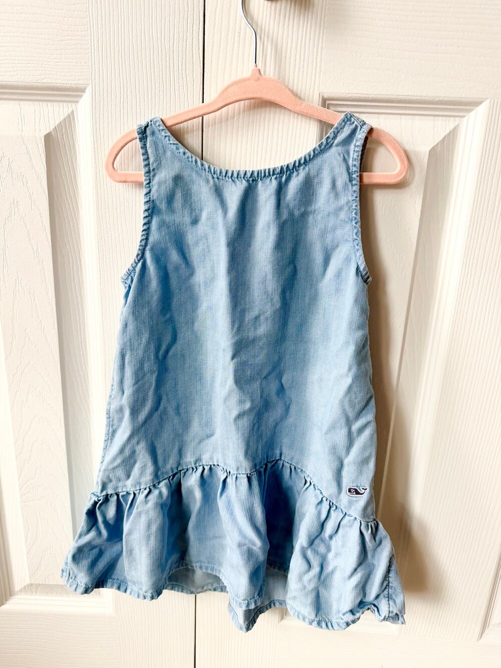 Vineyard Vines Girls Light Blue Chambray Sleeveless Ruffle Hem Dress 4T